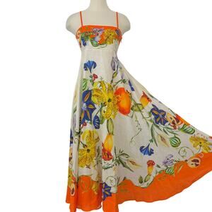 Alemais Square-Neck Linen Midi Sundress A-Line Floral Fruit Print US 2